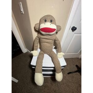 Maxx Sock‎ Monkey Plush Large Stuffed Animal Kids Toy Brown White Red
